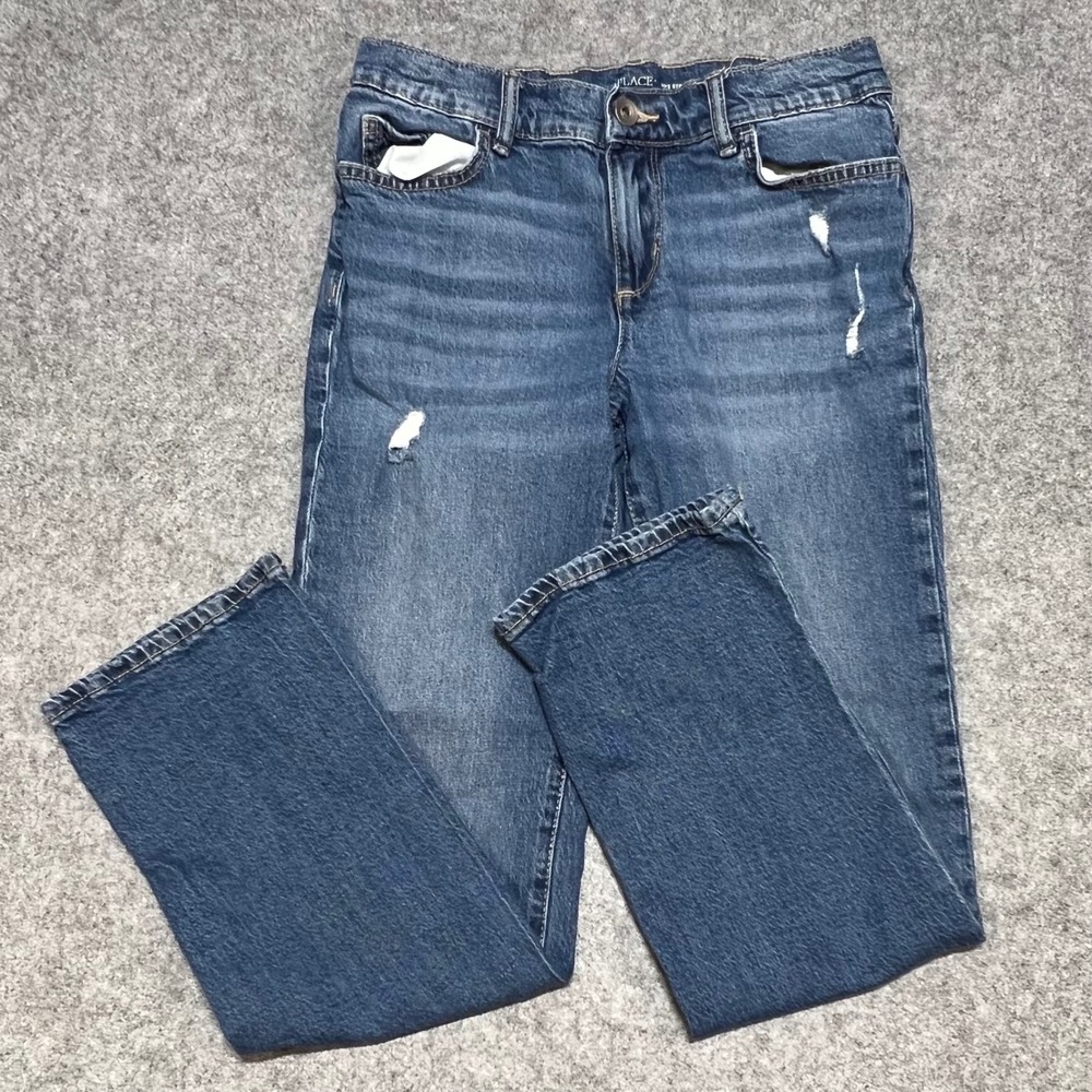 The Childrens Place Boys 90s Straight Leg Distressed Blue Jeans Size 12